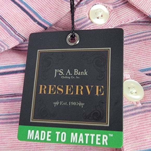 Jos. A. Bank Reserve NEW Mens XL Pink Striped Traditional Fit Cotton Polo Shirt - Picture 8 of 10